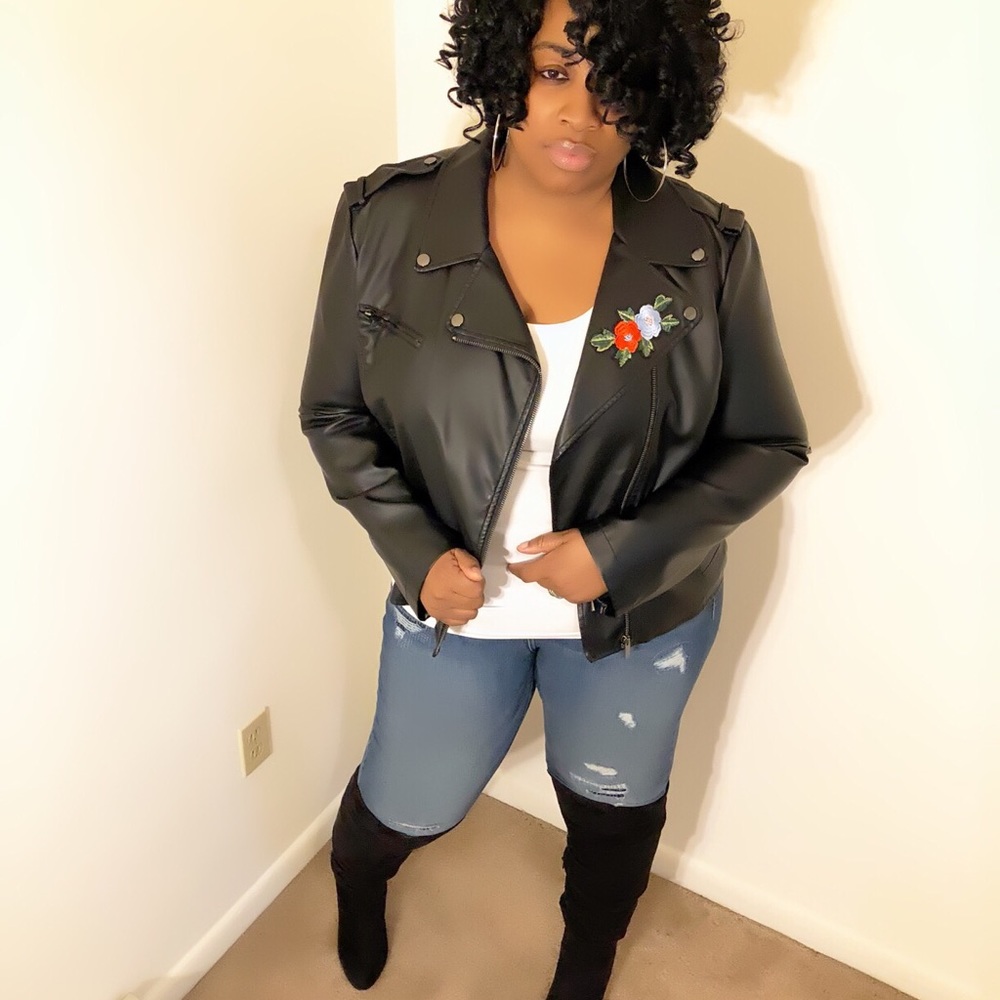 Embroidery Faux Leather Jacket